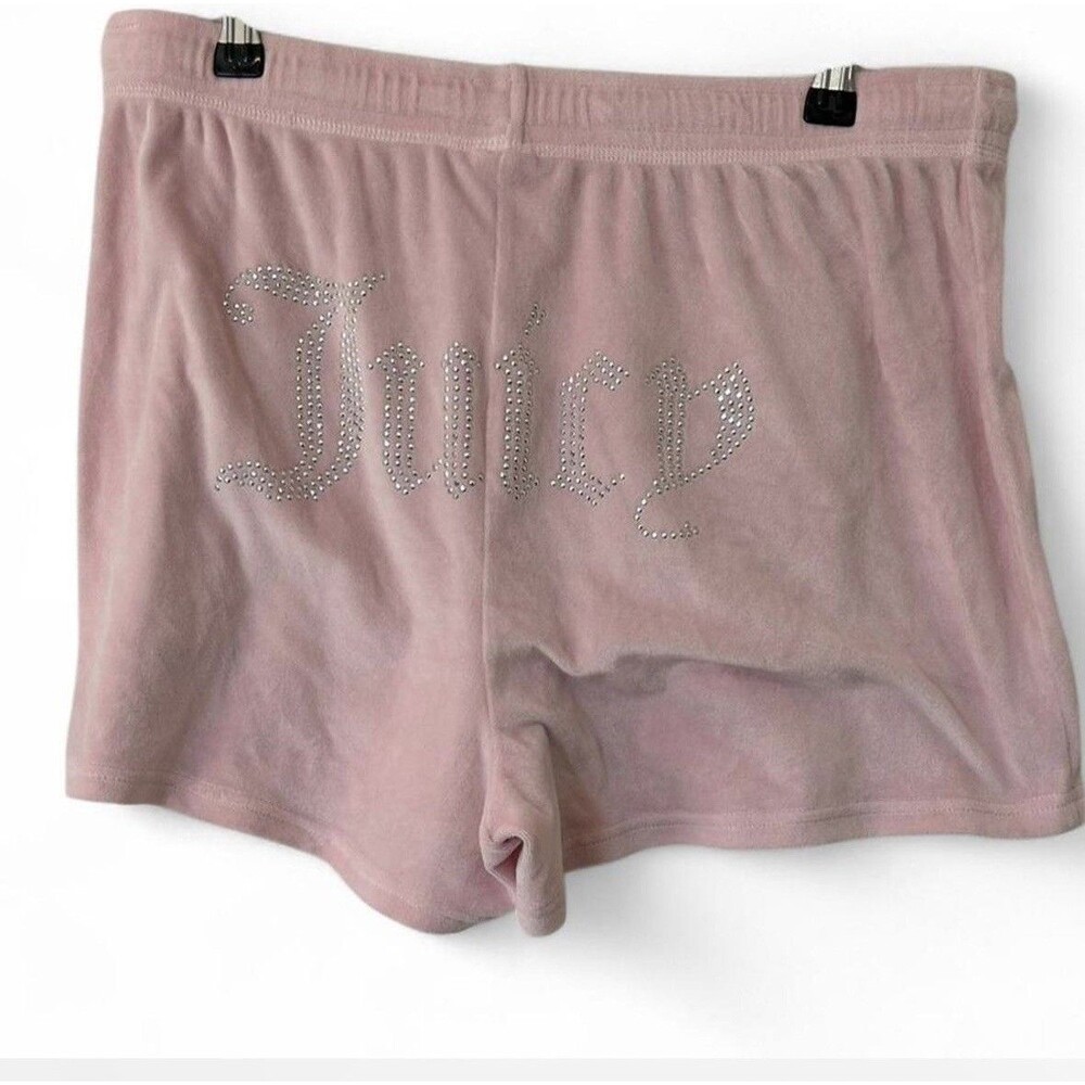 Juicy Couture Pink Velvet Spell Out Sequin Embellished Pajama Sleep Shorts Large